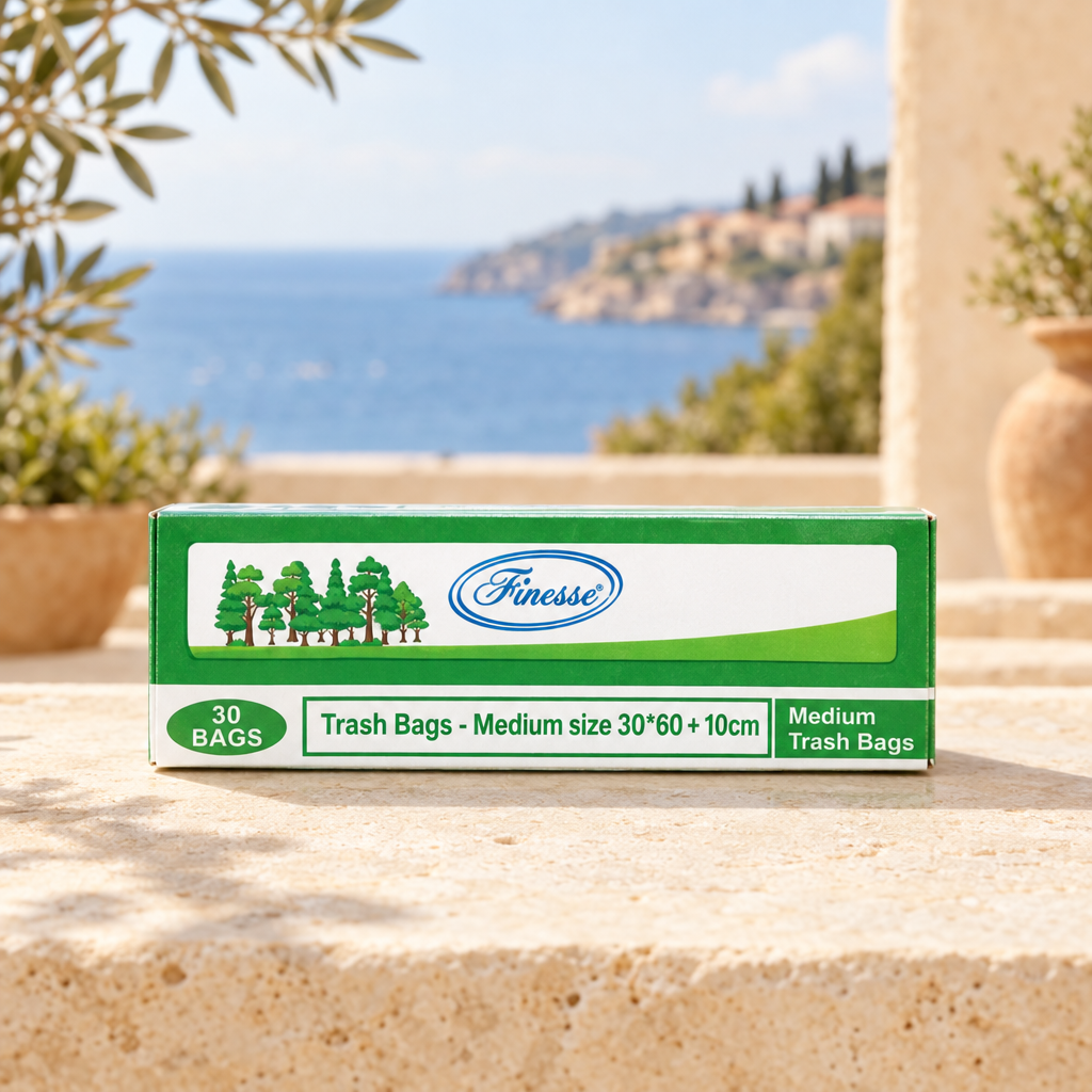 Finesse medium trash bags 30*60 + 10cm box on a Mediterranean background