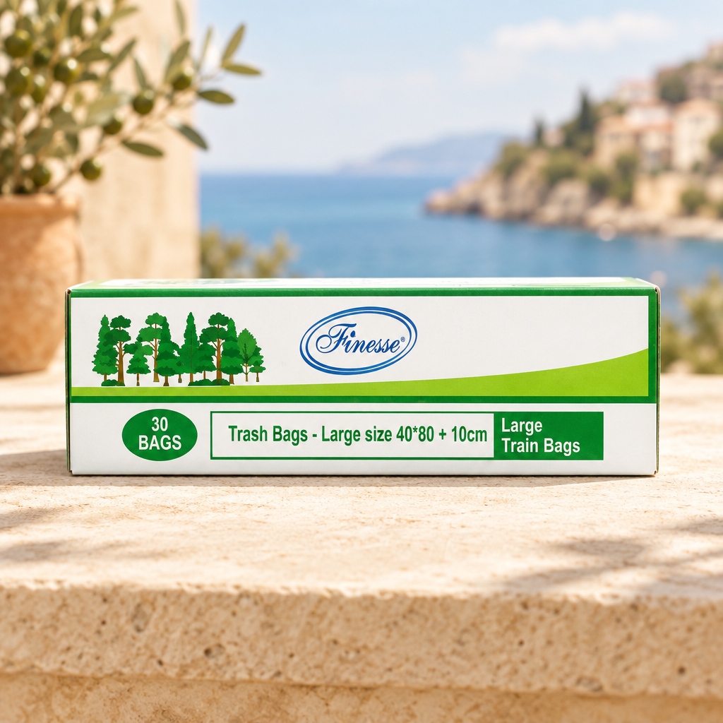 Finesse large trash bags 40*80 + 10cm box on a Mediterranean background