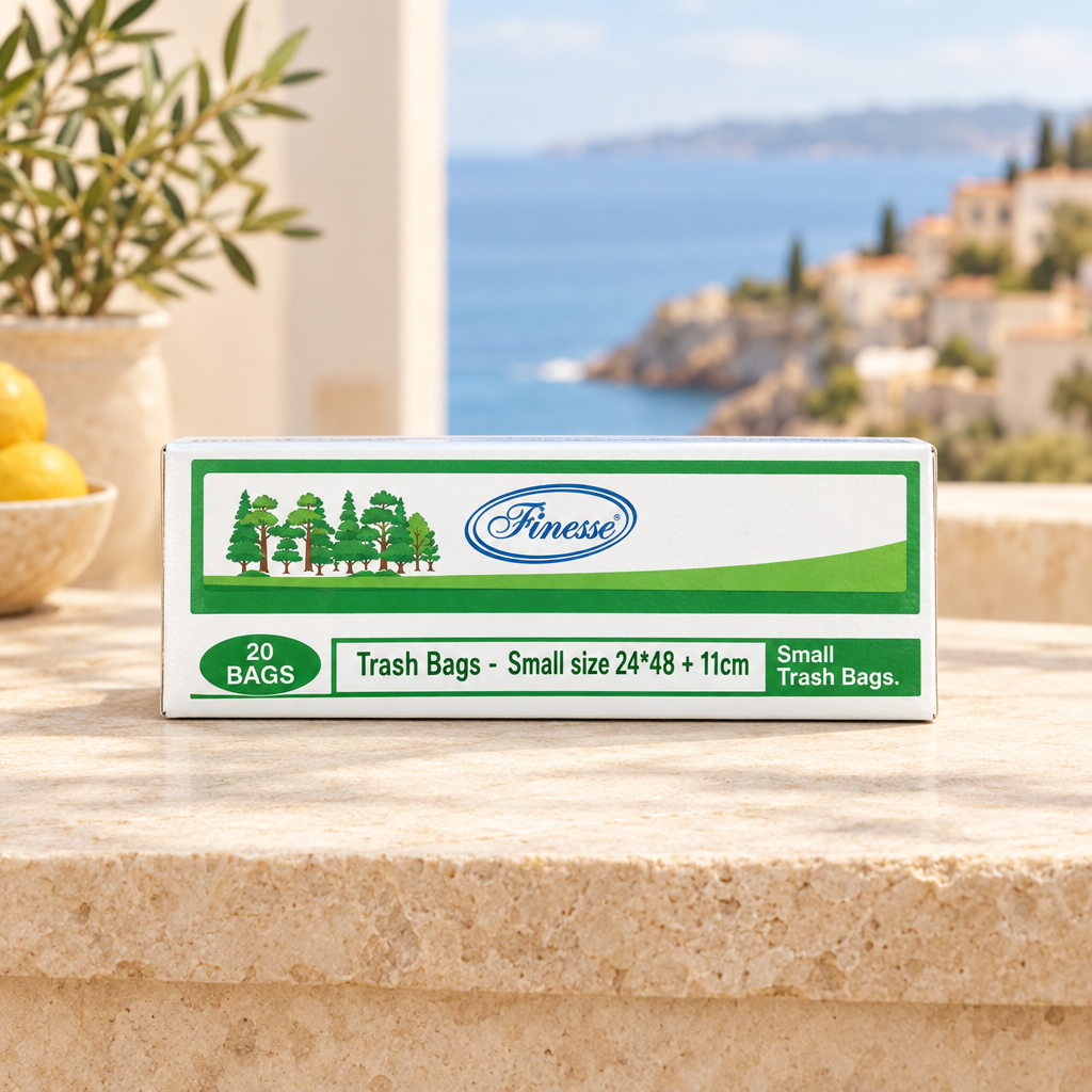 Finesse small trash bags 24*48 + 11cm box on a Mediterranean background